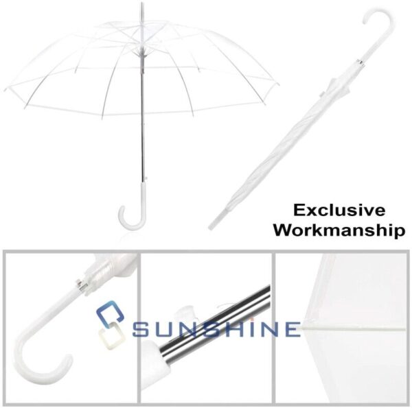 46" Clear J Hook Handle Umbrella, Large Windproof Automatic Open Rain Umbrella 6