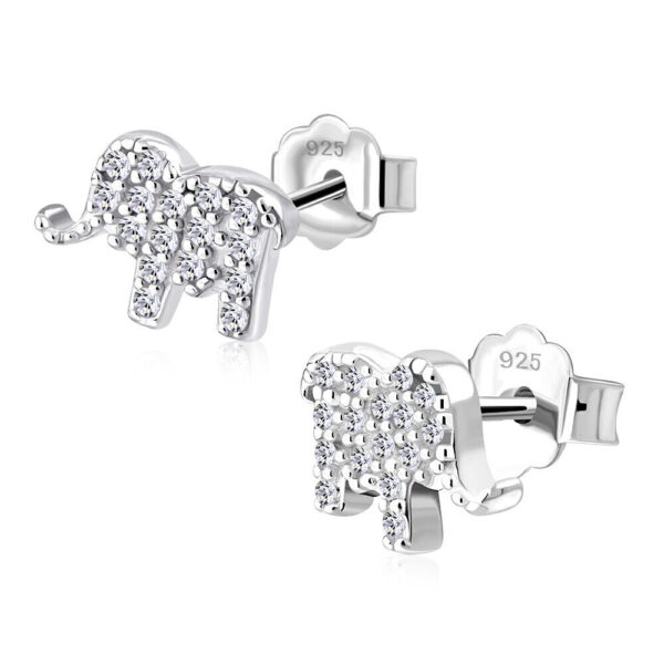 925 Sterling Silver Women's Girls Small CZ Elephant Stud Earrings 6