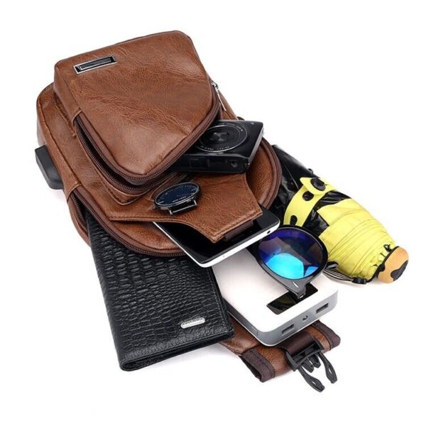 Men's Leather Sling Chest Pack Cross Body Shoulder USB Charging Port Sport Bag 6