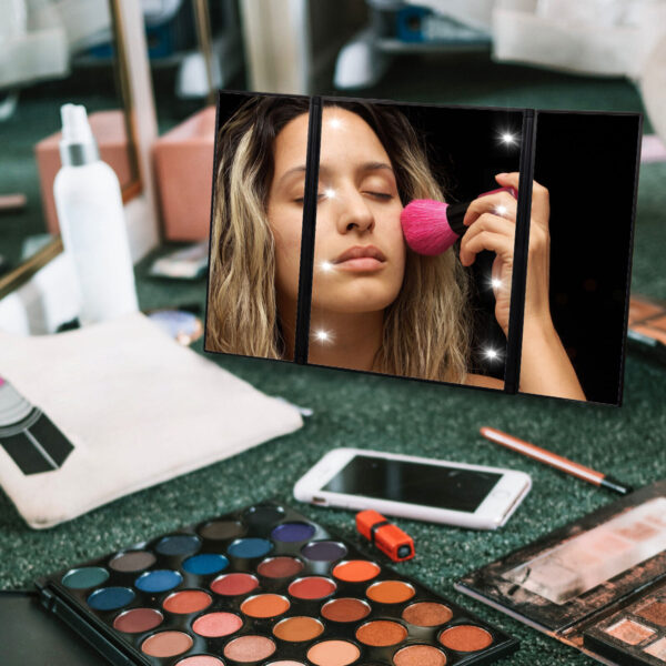 Makeup Mirror Tri-sided Foldable Cosmetic Square Beauty Vanity with 8 LED Lights 6