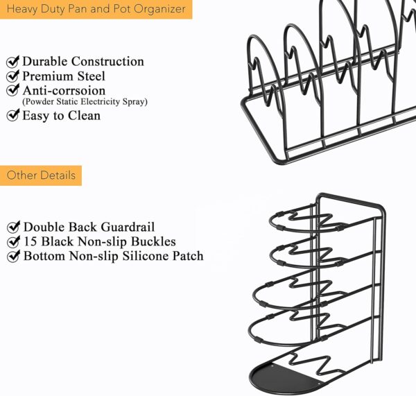 SpaceAid Heavy Duty Pan Organizer Rack for Cabinet, Pot Lid Holder, Kitchen Organization & Storage for Cast Iron Skillet, Bakeware, Cutting Board - No Assembly Required (2 pack) 6