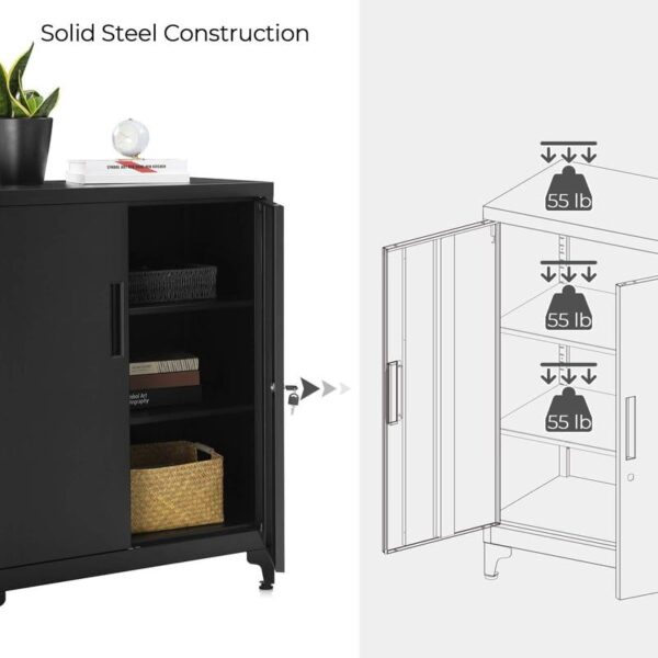 SONGMICS Garage Cabinet, Metal Storage Cabinet with Doors and Shelves, for Home Office, Garage and Utility Room, Black UOMC013B01 6