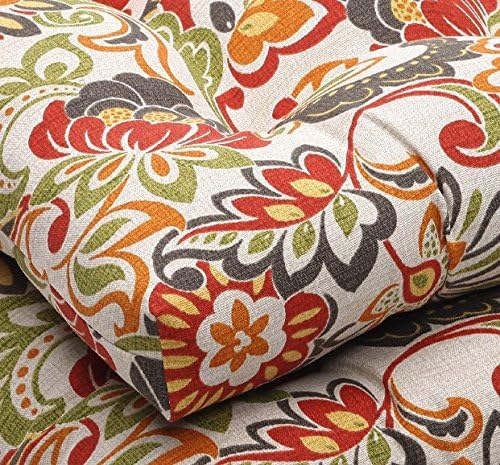 Pillow Perfect Bright Floral Indoor/Outdoor Chair Seat Cushion, Tufted, Weather, and Fade Resistant, 19" x 19", Green/Red Zoe, 2 Count 6