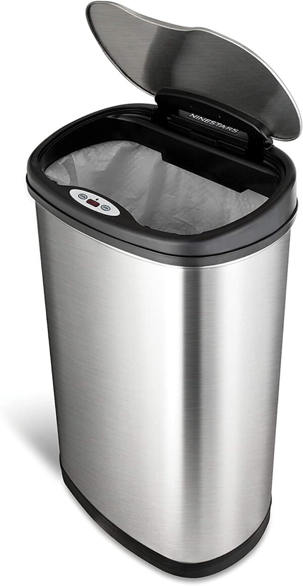 NINESTARS DZT-50-13 Automatic Touchless Motion Sensor Oval Trash Can with Black Top, 13 gallon/50 L, Stainless Steel 6