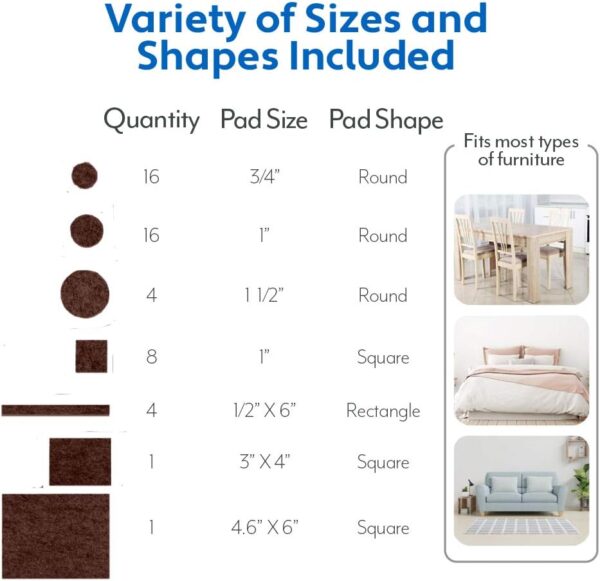 MIGHTY MONKEY Felt Furniture Gripper Pads, Easy Glide Floor Protectors, Pad Prevents Scratches on Wood Floors, Adhesive Strips Secure to Chair Leg, Heavy Duty, Protects Hardwood, 50 Pack, Brown 6