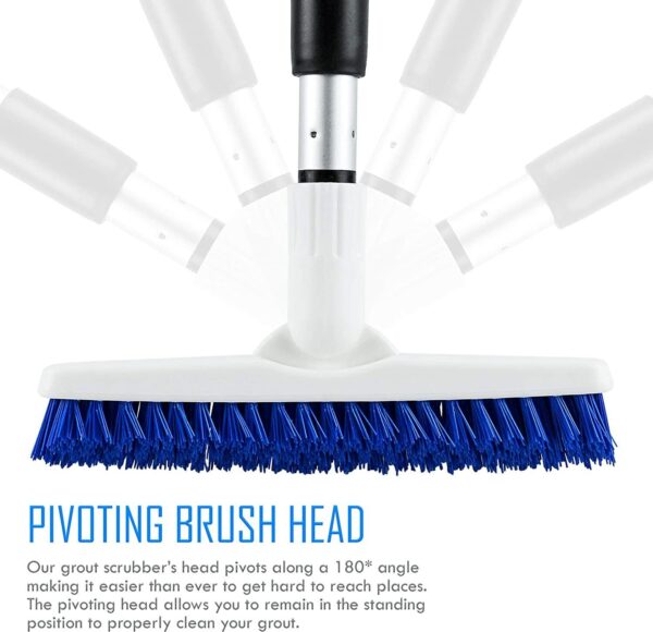 Elitra Swivel Grout Scrubber Tough Bristles Narrow & Wide Tile Surfaces - Silver 6