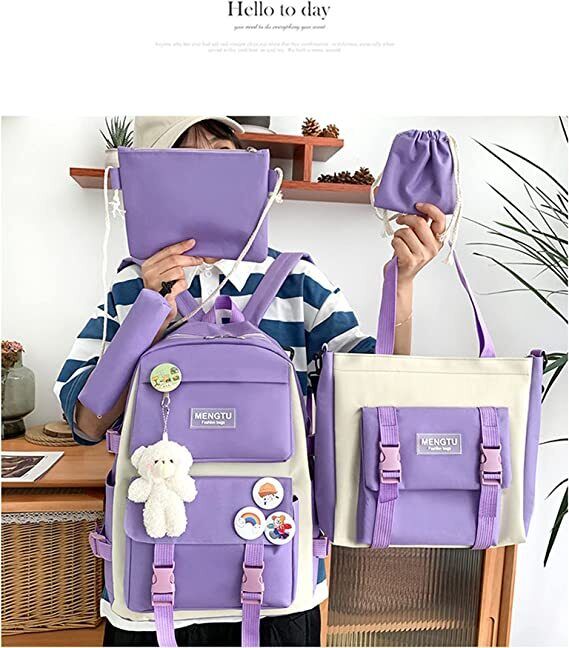 5Pcs Girls School Bag Set Women Girls Backpack Student Bookbag Travel Bag 6