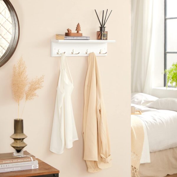 SONGMICS Coat Rack with Shelf, Wall-Mounted Coat Rack, with 4 Metal Dual Hooks for Coats, Bags, for Entryway, Bedroom, Living Room, White ULHR42WT 6