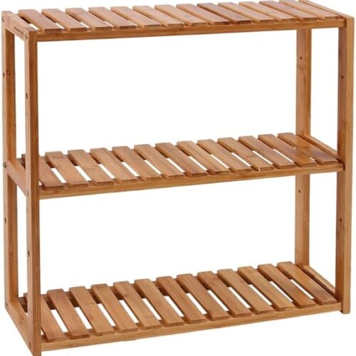 SONGMICS Bamboo Bathroom Shelf, 3-Tier Adjustable Plants Rack, Wall-Mounted or Stand, in the Living Room, Balcony, Kitchen, Natural UBCB13Y