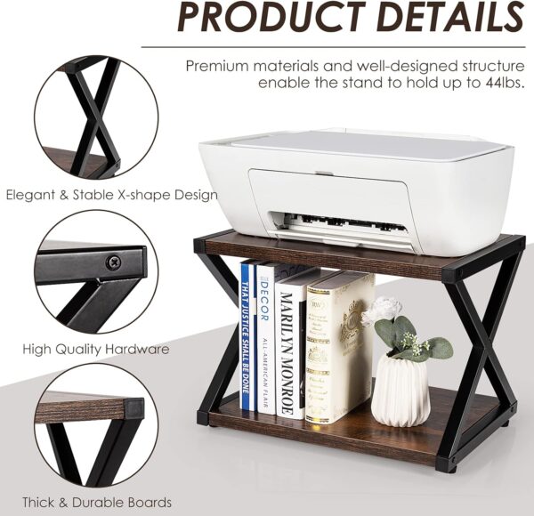 Tangkula 2 Tiers Desktop Printer Stand, Wood Storage Book Shelf w/ 4 Adjustable Anti-Skid Pads, X Shaped Tabletop Storage Organizer, Ideal for for Home and Office 7