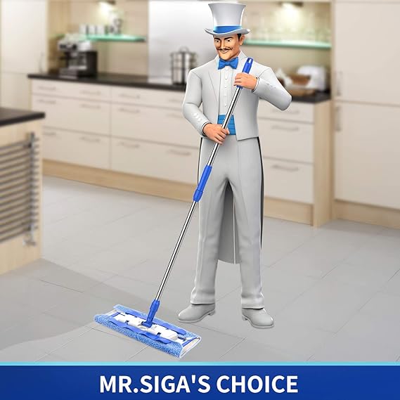MR.SIGA Professional Microfiber Mop for Hardwood, Laminate, Tile Floor Cleaning, Stainless Steel Handle - 3 Reusable Flat Mop Pads and 1 Dirt Removal Scrubber Included 3