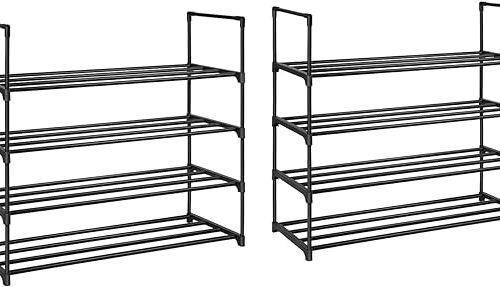 SONGMICS Shoe Rack, 4 Tier Shoe Organizer, Set of 2 Metal Shoe Storage Shelves for 40 Pairs of Shoes, Easy to Assemble, Entryway, Black ULSA08BK