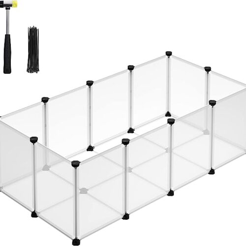 61a8T7RDmEL._AC_SX679_ SONGMICS Pet Playpen with Floor, Small Animal Pen, Pet Fence Indoor, DIY Plastic Enclosure for Hamsters, Hedgehogs, 49.2 x 24.8 x 16.5 Inches, White ULPC001W01