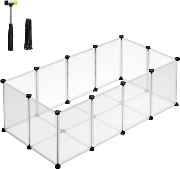 SONGMICS Pet Playpen with Floor, Small Animal Pen, Pet Fence Indoor, DIY Plastic Enclosure for Hamsters, Hedgehogs, 49.2 x 24.8 x 16.5 Inches, White ULPC001W01 1