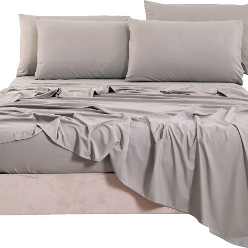 61gBCylI-KL._AC_SL1500_ Bedlifes Queen Sheet Set- Cooling Sheets-Ultra Soft-Silky-Breathable-Deep Pocket- 1800 Series Bedding Set Microfiber- Grey Bed Sheets Queen Size 6 Pieces