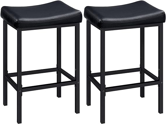 HOOBRO Bar Stools, Set of 2 Bar Chairs, Counter Height Stools, Saddle Stools with Curved Surface, Kitchen Stools, 24.8 Inches, 2.4" Thick Upholstery, for Kitchen, Dining Room, Cafe Black BB10BY01