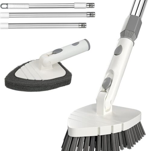 61mdUOsTQfL._AC_SX679_ 59" Long Handle Tub Tile Scrubber, ITTAHO Stiff Bristles Cleaning Brush & Sponge with Extendable Pole, Rotatable Detachable Scrub Brush for Kitchen Shower Bathtub Floor