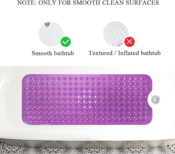 Sheepping Baby Bath Mat Non Slip Extra Long Bathtub Mat for Kids 40 X 16 Inch - Eco Friendly Bath Tub Mat with 200 Big Suction Cups,Machine Washable Shower Mat (Purple) 4