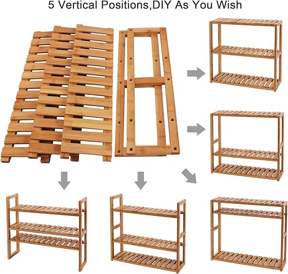 SONGMICS Bamboo Bathroom Shelf, 3-Tier Adjustable Plants Rack, Wall-Mounted or Stand, in the Living Room, Balcony, Kitchen, Natural UBCB13Y 3