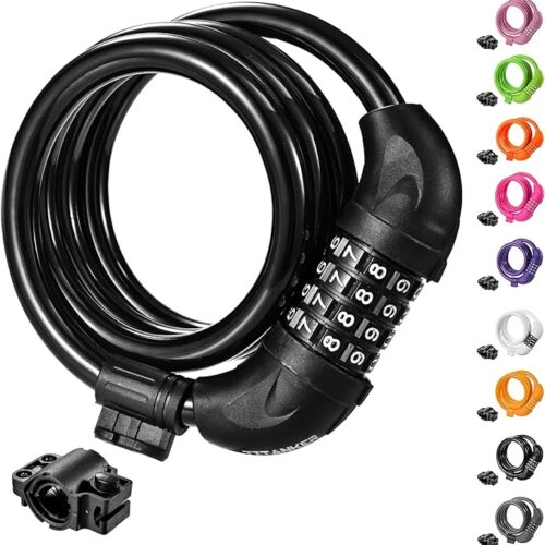71LO+NkKRJL._AC_SX679_ Titanker Bike Cable Lock, Bike Locks Cable 4 Feet Coiled Secure Resettable Combination Bike Lock with Mounting Bracket 1/2 Inch