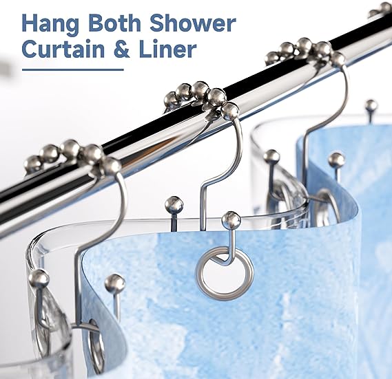 Titanker Shower Curtain Hooks, Shower Curtain Rings Rust Proof Metal Double Glide Shower Hooks Rings for Bathroom Shower Rods Curtains, Set of 12 Hooks - Nickel 3