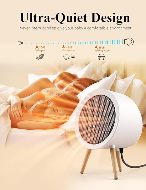 GAIATOP Space Heater, 1000W Energy Efficient Space Heater for Indoor Use, 3 Mode PTC Fast Heating Ceramic Electric Heater, Overheating & 45°Tip-Over Protection Portable Heater for Office Home White 4