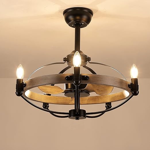 71f1ZSnxyVL._AC_SX522_ MADSHNE Caged Ceiling Fan with Lights Remote Control, 23'' Black Modern Farmhouse Ceiling Fan, Rustic Bladeless Chandelier Ceiling Fan Light with DC Motor, Reversible