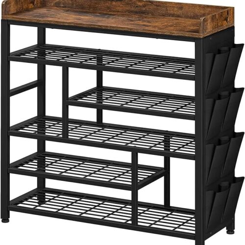 71fhYeHcdzL._AC_SX679_ EnHomee Shoe Rack for Entryway Metal Shoe Racks with Boots Storage for 18-22 Pairs Free Standing Entryway Shoes Rack Sturdy Shoe Shelf Wooden Top & Side Pocket for Entry, Entrance, Hallway, Black