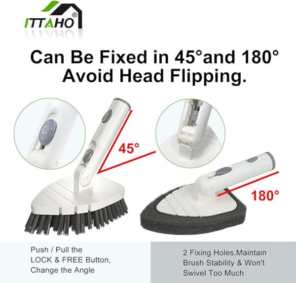59" Long Handle Tub Tile Scrubber, ITTAHO Stiff Bristles Cleaning Brush & Sponge with Extendable Pole, Rotatable Detachable Scrub Brush for Kitchen Shower Bathtub Floor 2