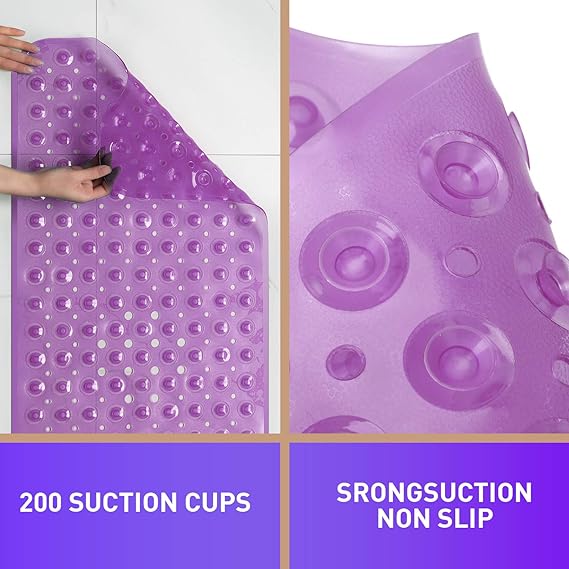 Sheepping Baby Bath Mat Non Slip Extra Long Bathtub Mat for Kids 40 X 16 Inch - Eco Friendly Bath Tub Mat with 200 Big Suction Cups,Machine Washable Shower Mat (Purple) 3