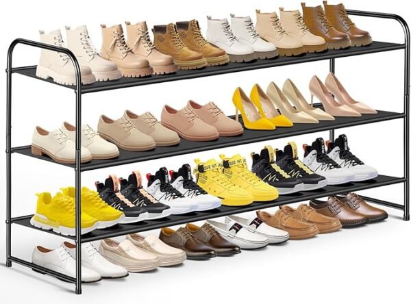 MISSLO 3-Tier Long Shoe Rack for Closet Shoe Organizer for Closet Floor Entryway Storage Stackable Wide Shoe Shelf Stores 24 Pairs of Men Sneakers, Black 1