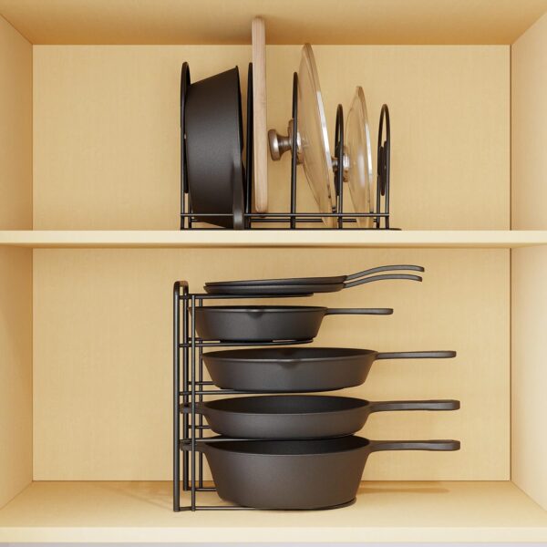 SpaceAid Heavy Duty Pan Organizer Rack for Cabinet, Pot Lid Holder, Kitchen Organization & Storage for Cast Iron Skillet, Bakeware, Cutting Board - No Assembly Required (2 pack) 8