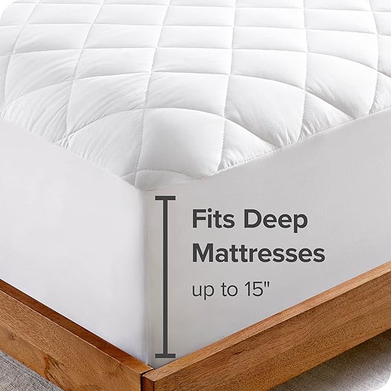 Bare Home Quilted Fitted Mattress Pad (Full Extra Long) - Cooling Mattress Topper - Easily Washable - Elastic Fitted Mattress Cover - Stretch-to-Fit up to 15 Inches Deep (Full XL) 3