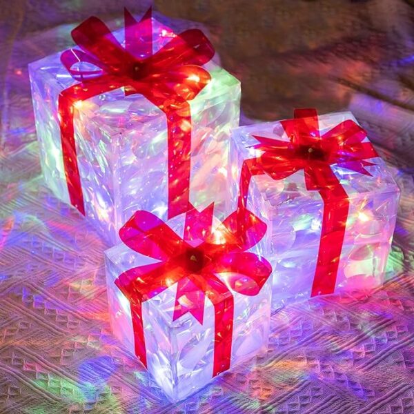 815x9pWiCQL._AC_SX679_ Hourleey Set of 3 Christmas Lighted Gift Boxes, Pre-lit 60 LED Light Up Present Boxes Ornament Decorations for Indoor Outdoor Xmas Tree Home Yard Lawn Decor (Multicolor)
