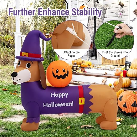 81KxwEjuE0L._AC_SX522_ COSTWAY 5 FT Long Halloween Inflatable Dachshund Dog with Pumpkin Self Inflating Yard
