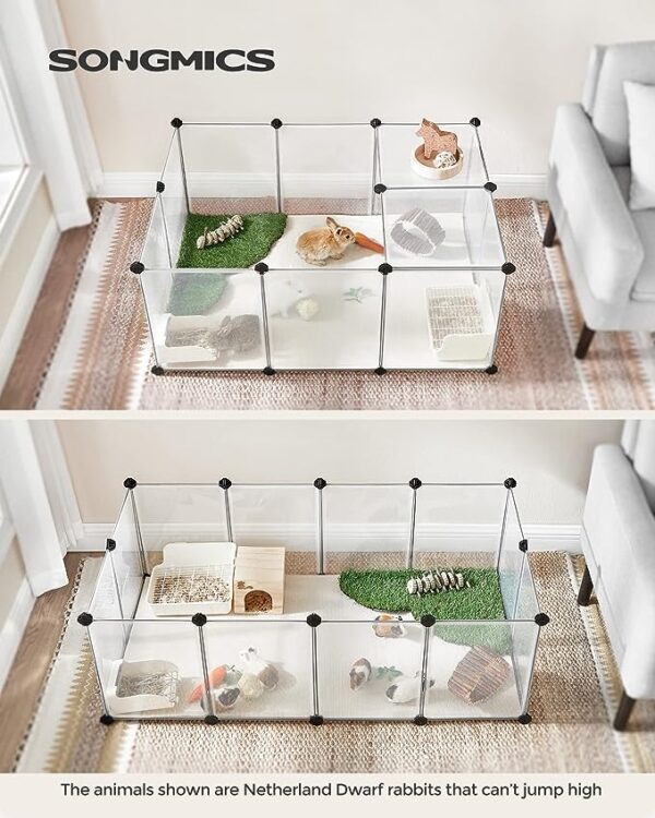 SONGMICS Pet Playpen with Floor, Small Animal Pen, Pet Fence Indoor, DIY Plastic Enclosure for Hamsters, Hedgehogs, 49.2 x 24.8 x 16.5 Inches, White ULPC001W01 3