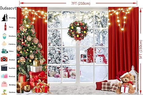 81sMnniVl+L._AC_SX466_ Dudaacvt 7x5ft Christmas Backdrop Christmas Window Backdrop for Photography Xmas New Year Merry Background Christmas Family Holiday Party D649