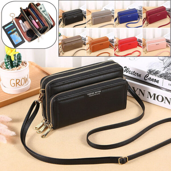 888 Women Cell Phone Purse Large Leather Wallet Zip Handbag Crossbody Shoulder Bag
