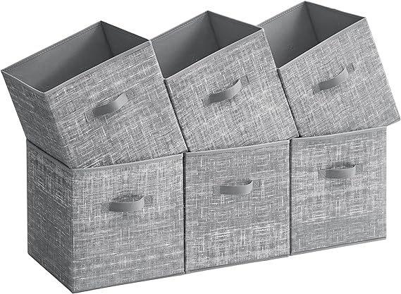 SONGMICS Storage Cubes, 13-Inch Non-Woven Fabric Bins with Double Handles, Set of 6, Closet Organizers for Shelves, Foldable, for Clothes, Cattail Gray UROB033G01