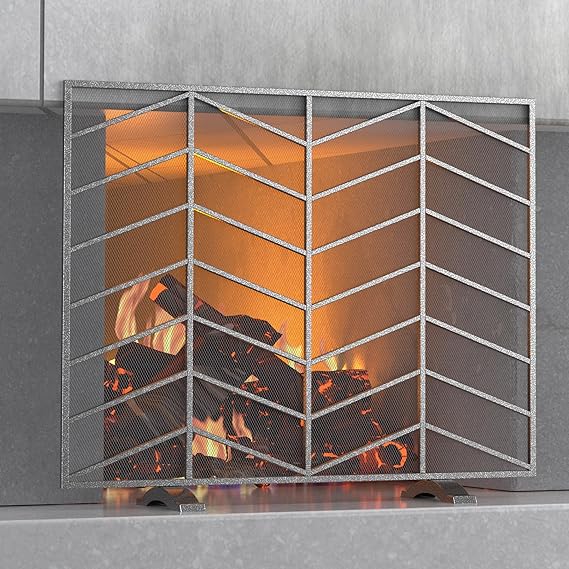 91gp4YJ6LGL._AC_SX569_ Fire Beauty Single Panel Fireplace Screen Handcrafted Wrought Iron Mesh Chevron, Fire Spark Guard for Living Room, Bedroom Décor(Pewter)