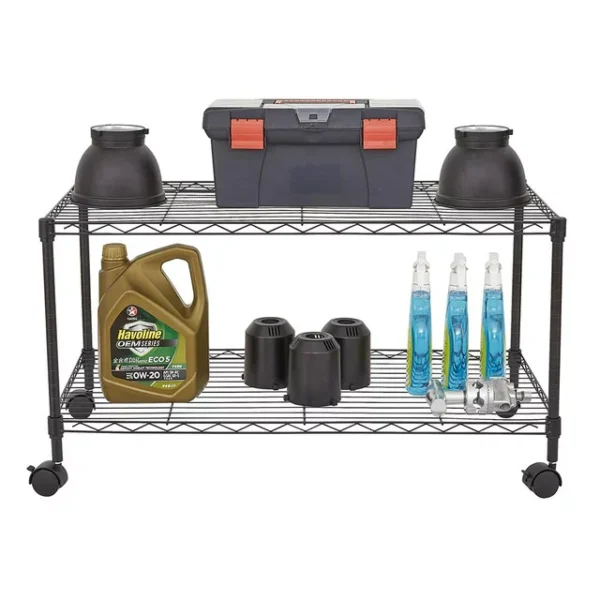 Zimtown 2-Tier Adjustable Rolling Cart, 35"W x 17.7"D x 19"H Garage Shelving Unit Storage Rack, Black 3