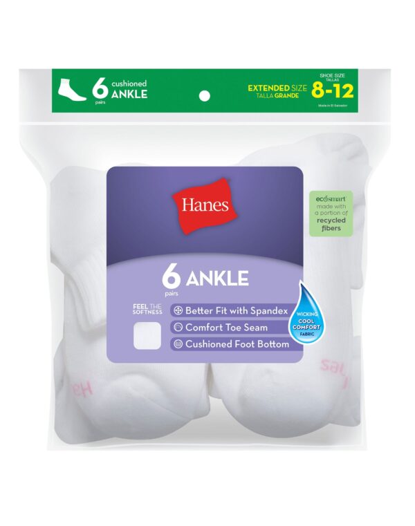Hanes Ankle Socks 6-Pack Women's Cool Comfort Cushioned White Grey Shoe sz 8-12 2