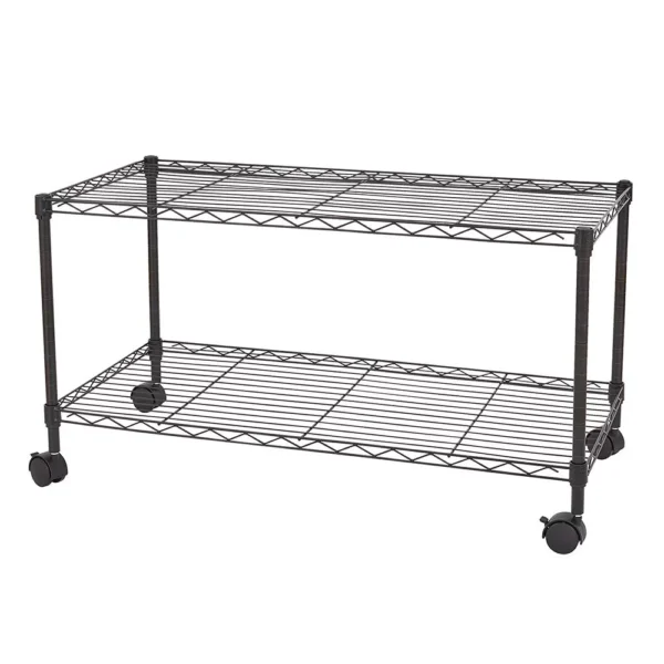 Zimtown 2-Tier Adjustable Rolling Cart, 35"W x 17.7"D x 19"H Garage Shelving Unit Storage Rack, Black