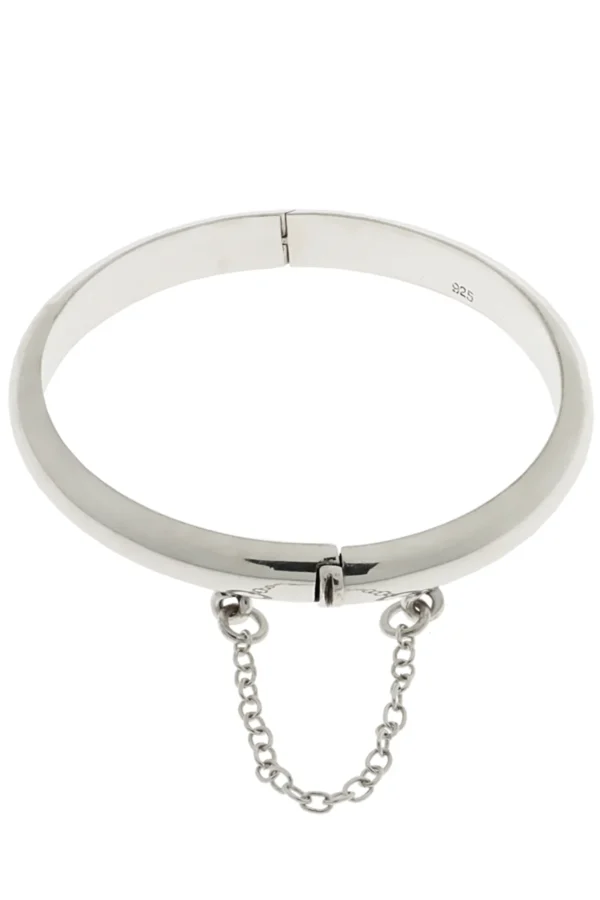 Savlano 14K Gold Plated Over 925 Sterling Silver Solid Plain Dome Bangle Bracelet 7 inch with Safety Chain for Women Comes With Gift Box- Made in Italy 1