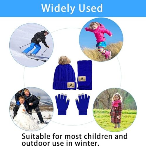Kids Knit Hat/Scarf/Gloves Set,Winter Warm Set with Beanie and Long Scarf