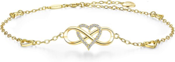 BlingGem Anklets for Women 925 Sterling Silver Infinity Hear Ankle Bracelet Cubic Zirconia Rose Gold Summer Beach Stylish Foot Chain Summer Vacation Jewelry Gift for Mom Women Girlfriend 1