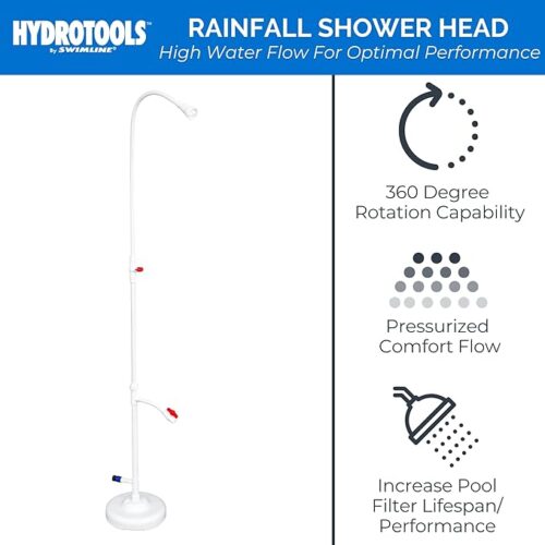 SWIMLINE HYDROTOOLS Tube Style 7-Foot Poolside Shower - Adjustable Head & Foot Tap Spigot with Valve Controls, Compatible with Standard Garden Hose, Environmentally Friendly Design for Outdoor Backyard, Poolside, Beach, and Spa