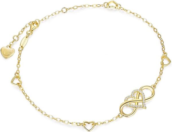 BlingGem Anklets for Women 925 Sterling Silver Infinity Hear Ankle Bracelet Cubic Zirconia Rose Gold Summer Beach Stylish Foot Chain Summer Vacation Jewelry Gift for Mom Women Girlfriend 2