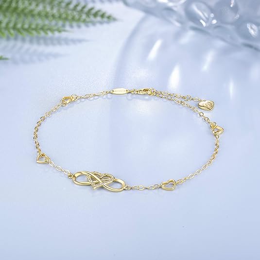BlingGem Anklets for Women 925 Sterling Silver Infinity Hear Ankle Bracelet Cubic Zirconia Rose Gold Summer Beach Stylish Foot Chain Summer Vacation Jewelry Gift for Mom Women Girlfriend 3
