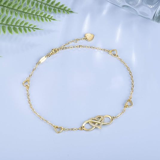 BlingGem Anklets for Women 925 Sterling Silver Infinity Hear Ankle Bracelet Cubic Zirconia Rose Gold Summer Beach Stylish Foot Chain Summer Vacation Jewelry Gift for Mom Women Girlfriend 4